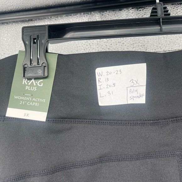 RAG Plus Women’s Jet Black Lightweight Quick Dry Active 21” Capri Leggings 3X - Picture 9 of 13